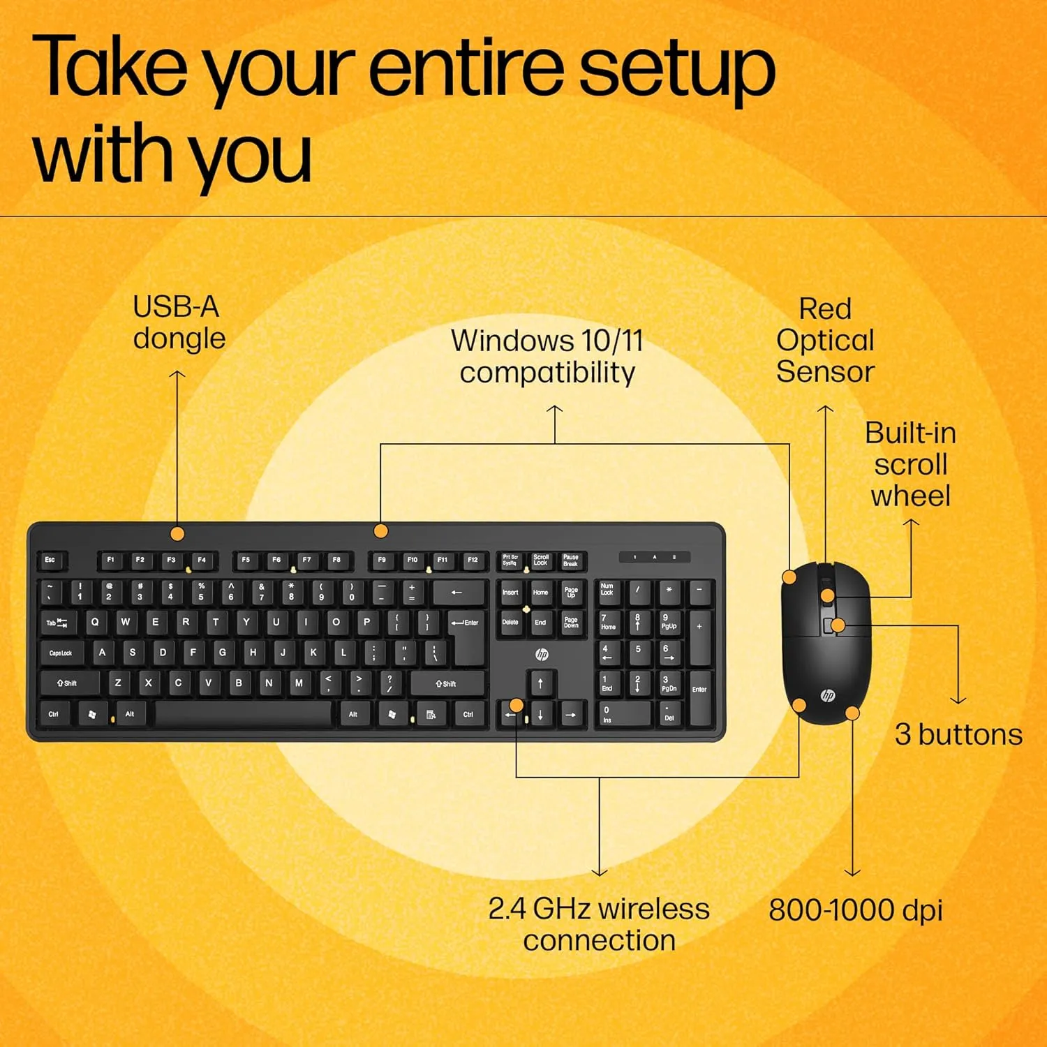 HP Wireless Keyboard Mouse Combo KM200 view 3